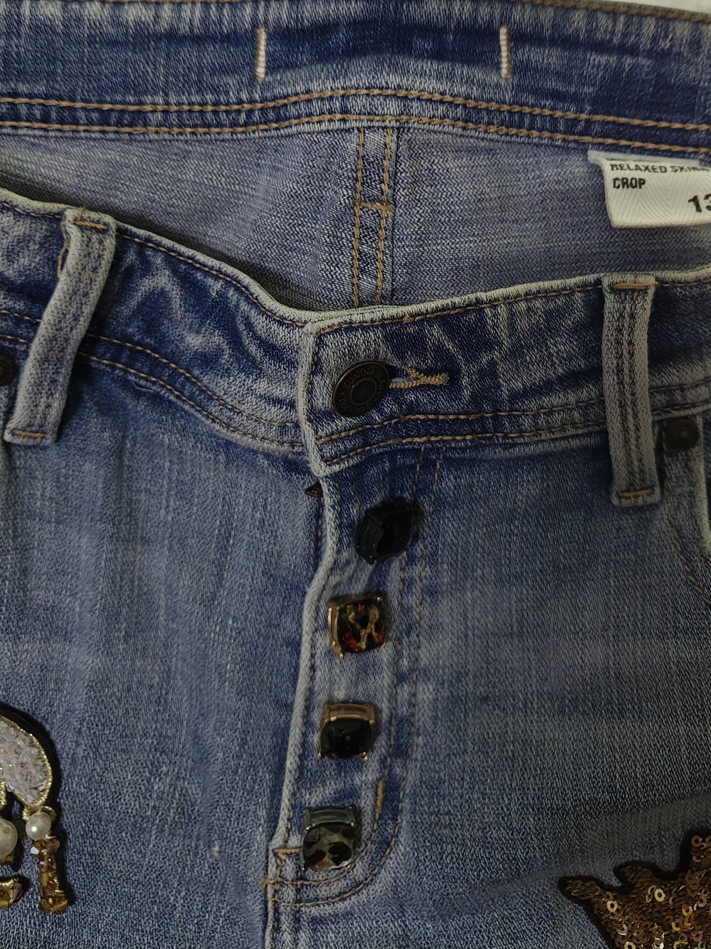 Women’s Light Blue Distressed Drama Jeans, with Chanel & Guccui Embellished - Picture 3 of 7